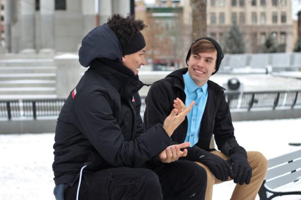 Adult and teen talking