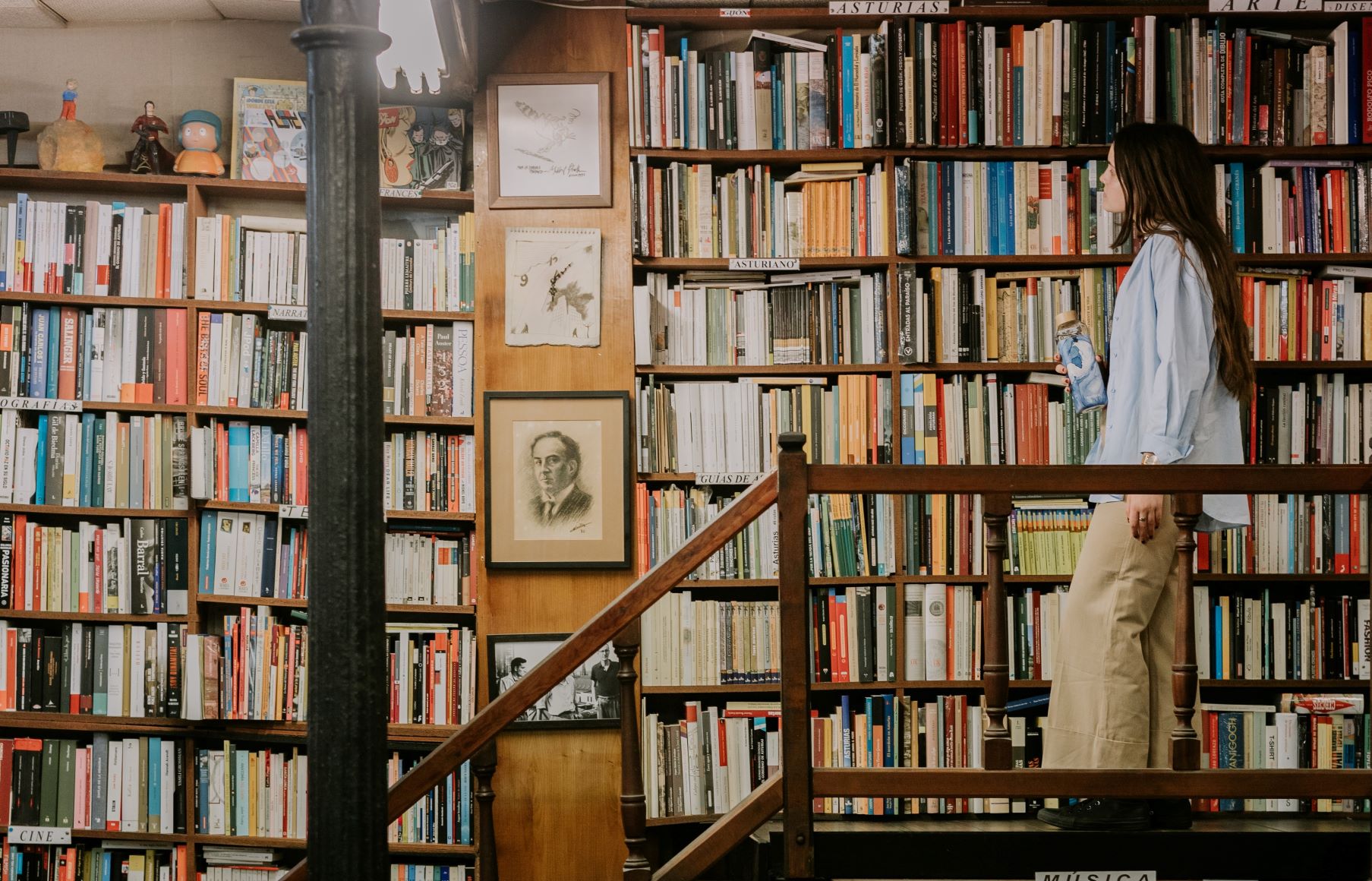 Young person in library