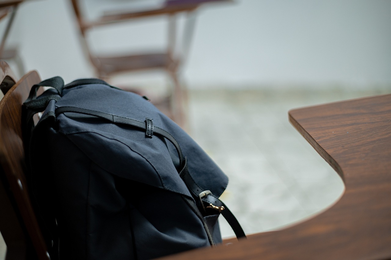 School backpack on desk