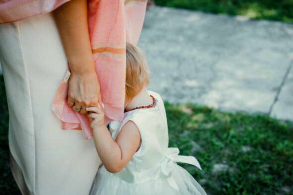Shy child and parent