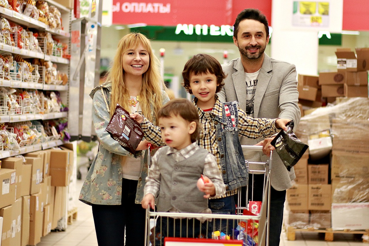 Family supermarket shopping